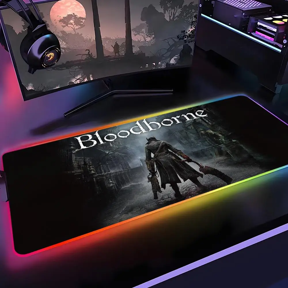 

Game Bloodborne Mouse Pad Gamer Rgb Desk Mat Back Light Led Mousepad Setup Gaming Accessories Deskmat Big Mousepad Backlight