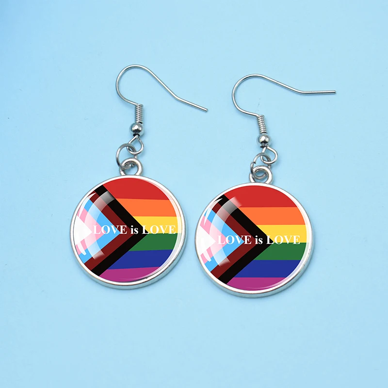 Personalized Custom Text Metal Earrings Rainbow Patterns Proud Month Decorations, Proud Month Gifts Couple Earrings