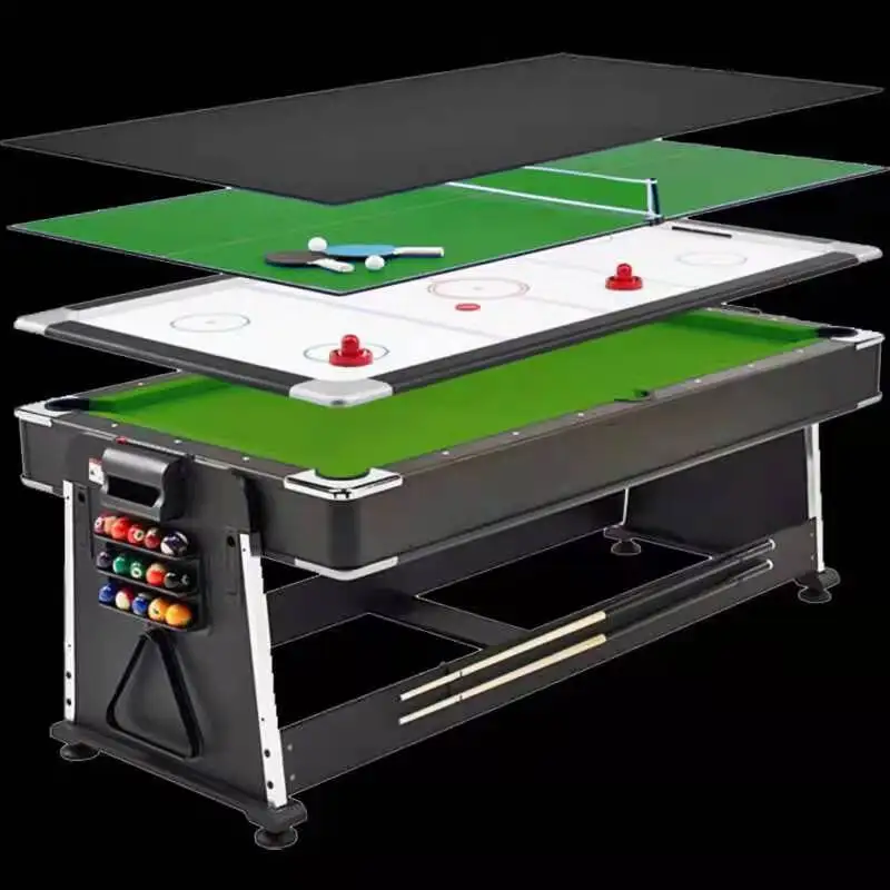 

8FT New Fashion 4-in-1 Rotating Multi-Game Billiard Table with Ball Return System Snooker Table Air Hockey & Tennis Tablepromote