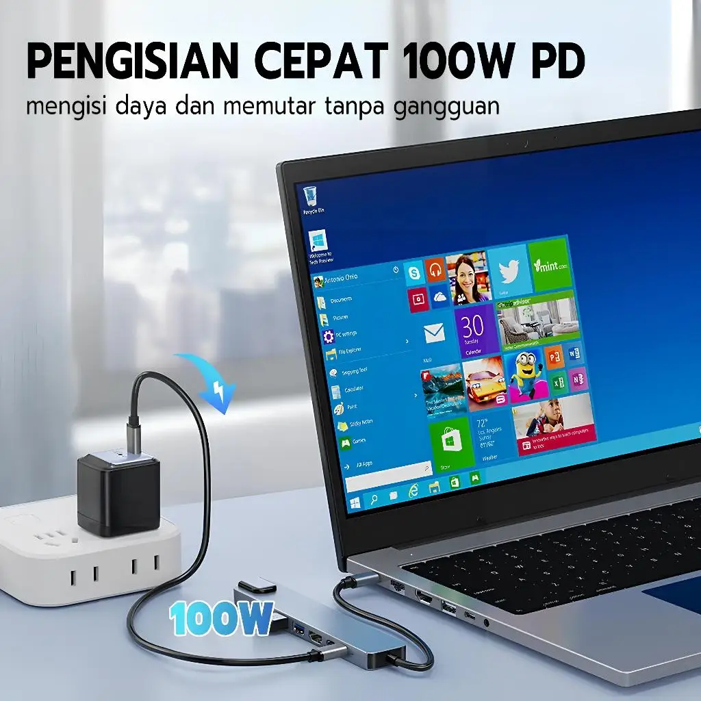 8 IN 1/6 IN 1 Hub Converter Adapter Type-C to 4K HDMI USB3.0 RJ45 SD/TF USB-C PD100W Docking station