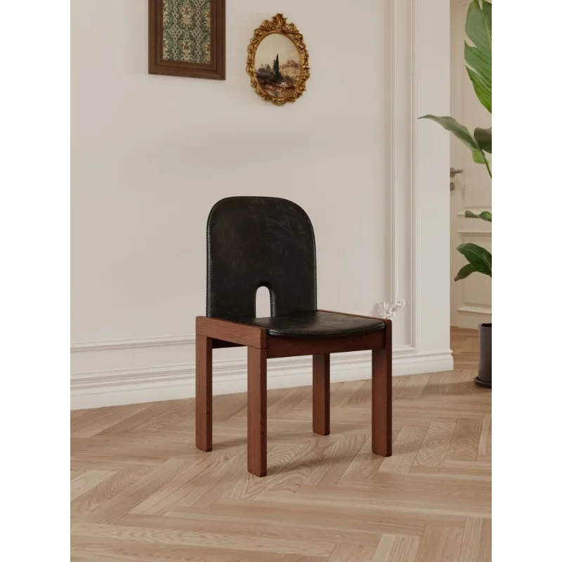 French Mid-Century Dining Chair, Solid Ash Wood Frame with Waxed Leather Seat, Designer Inspired Accent Chair for Dining Room