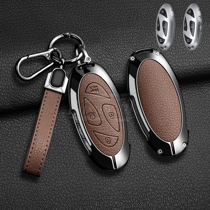 Auto Zink-legierung Leder Schlüssel Fall Abdeckung Halter Ring Für Hyundai Ionic 6 Grandeur GN7 Kona Ev New Grand Prix Remote Key 5/7 Tasten – Detail 6