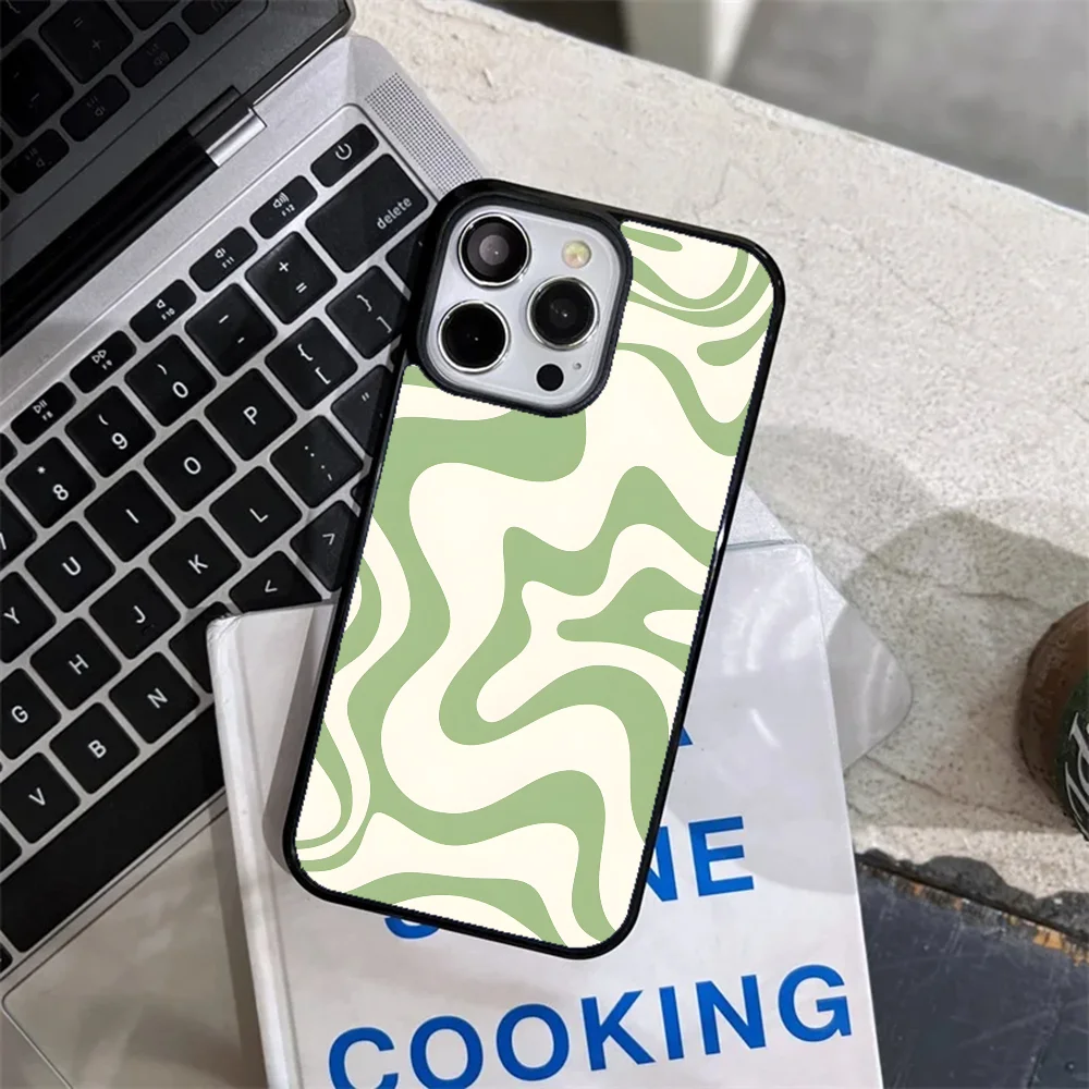 Colorful Liquid Swirl Green Phone Case Strong Magnetic For IPhone 15 14 13 Pro Max 11 12 Mini Alex Mirror For Magsafe