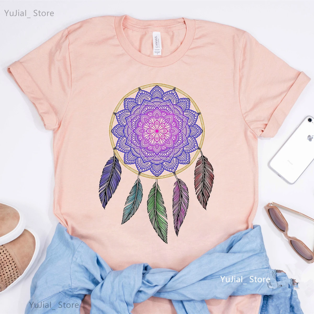 Camiseta rosa con estampado de flores de meditación de Mandala para niñas, camiseta de mariposa Social, camiseta Harajuku para mujer, camisetas de verano