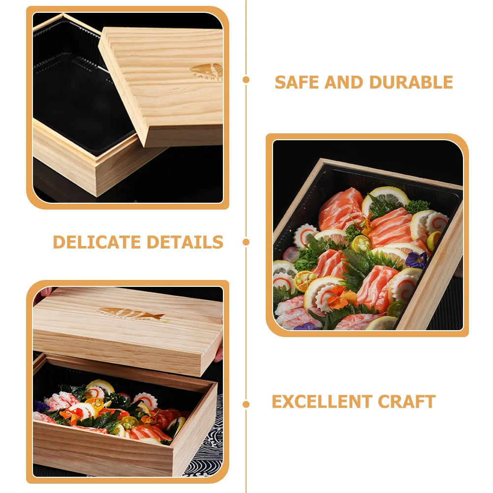 

1Set Wooden Sushi Box Japanese Style Bento Container Leak Proof Lunch Case Portable Food Storage Containers for Food