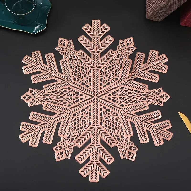 1pc Table Mat Rose Flower Bronzing PVC Placemat Hollow Insulation Coaster Pads Table Bowl Home Christmas Decor Heat Resistant