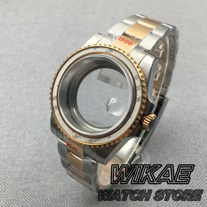 Two Tone Silver Gold Rose Black 40mm Diver Watch Case for SUB GMT Watch NH34 NH35 NH36 NH73 NH38 NH39 NH70 NH72 904L Bracelet