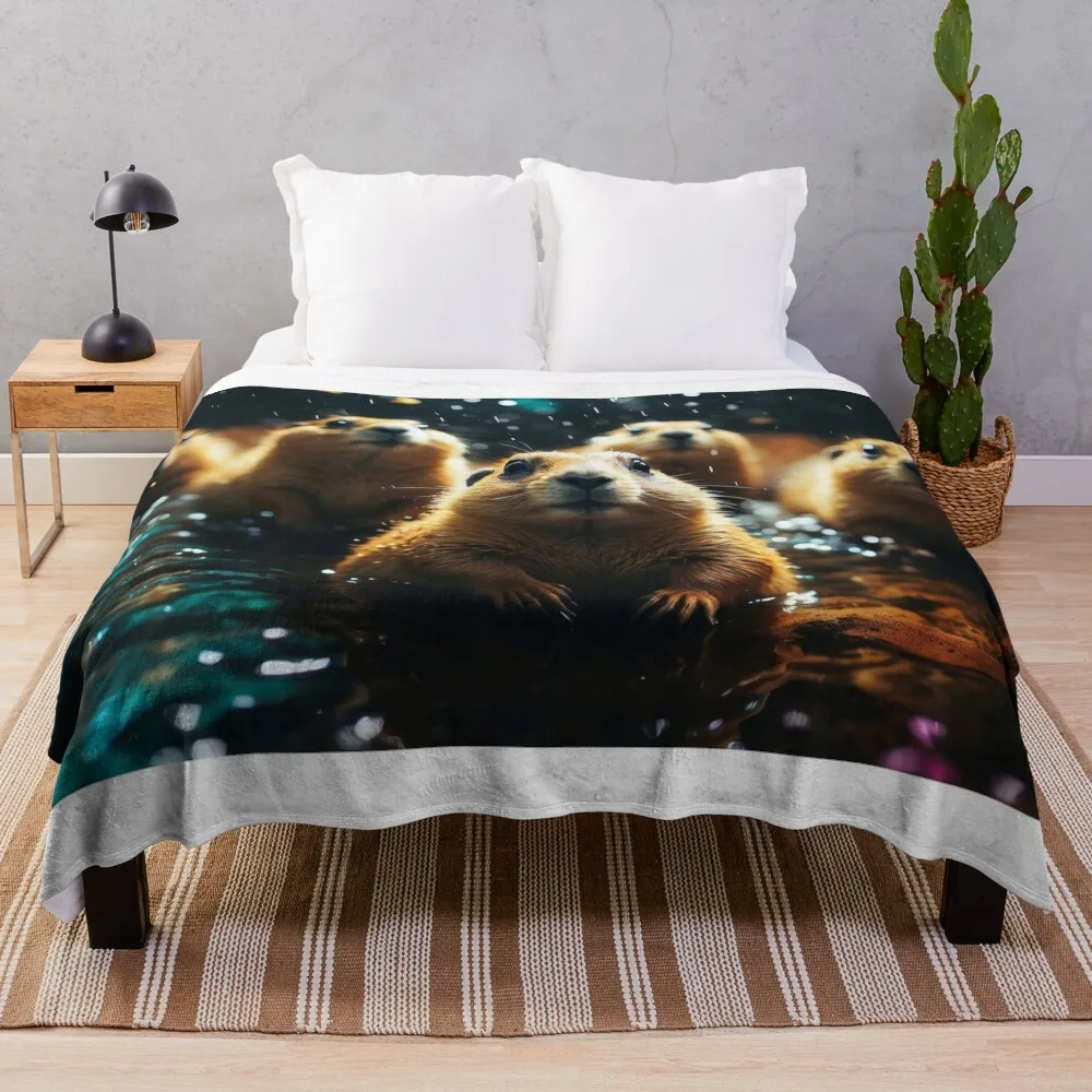 Prairie Dogs in Rainy day Throw Blanket Bed linens Hair Large Blankets