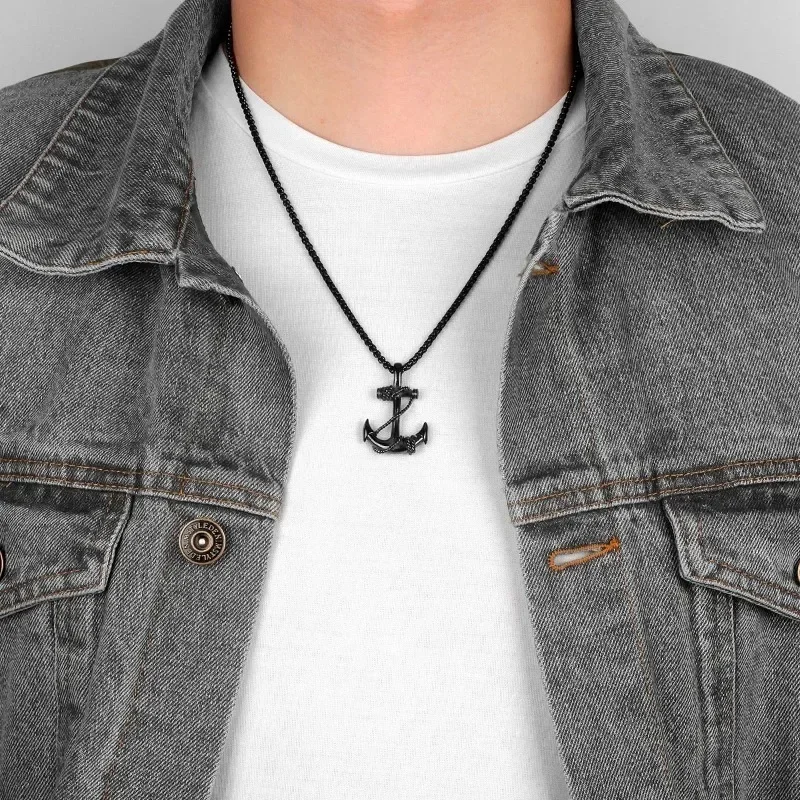 New Punk Cool Trendy for Boyfriend Male Ship's Anchor Men Necklaces Pendants Chain Stainless Steel Creativity Gift Jewelry