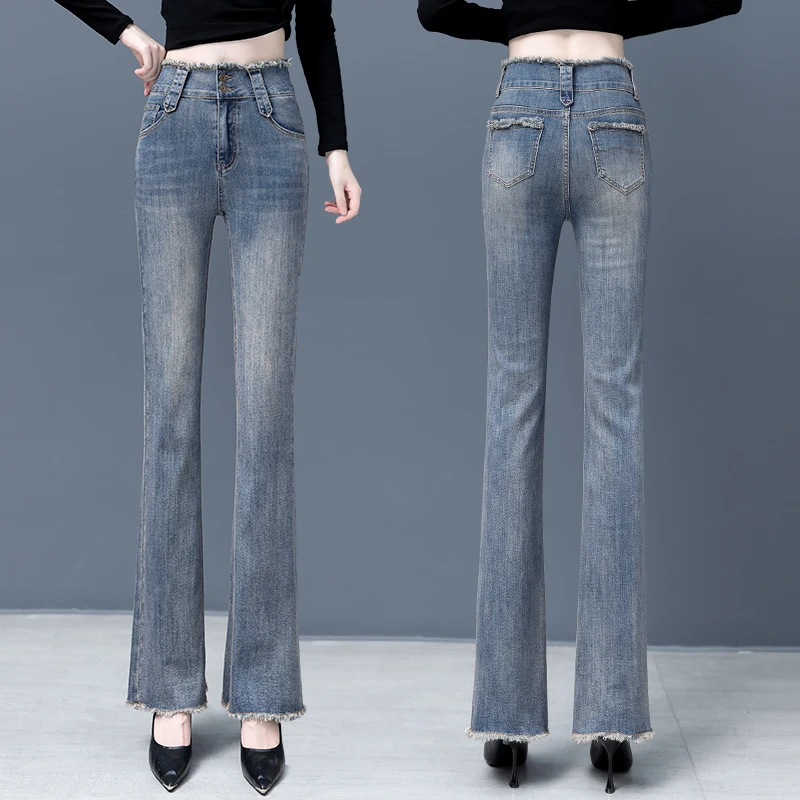 

High Waist Flared Jeans Women's Spring Autumn 2026 New Style Slim Fit Straight Leg Retro Bell Bottoms Elastic Casual Jeans