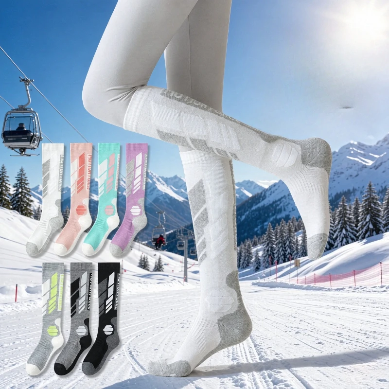 1 Pair Women's Winter Thick Ski Socks, Knee High Thermal Long Socks for Snowboard, Hiking, Running & Yoga