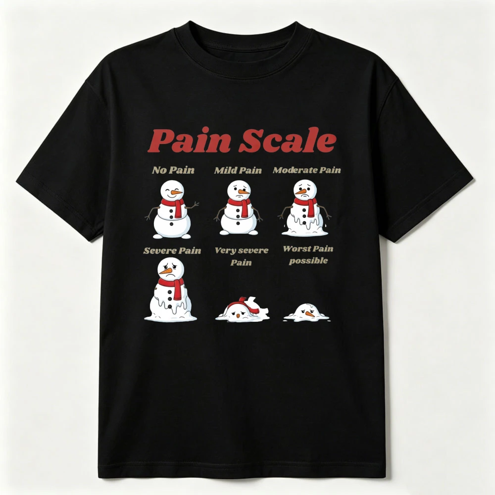 Pain Scale Christmas Snowman Tee Nurse Medical Holiday T-Shirt Cartoon Snowman Pain Scale Cotton T Shirt Unisex Streetwear Tees