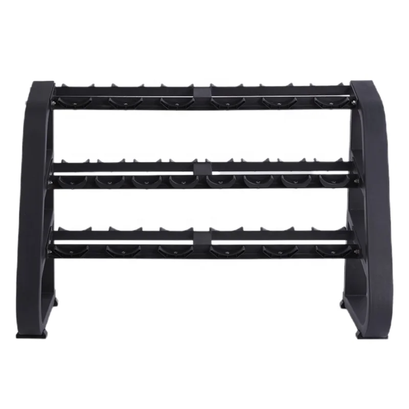 

Трехуровневая металлическая стойка для гантелей на 9 пар для спортзала и бодибилдинга