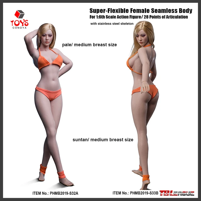 TBLeague Phicen S32A S33B 1/6 Scale Female Seamless Body Medium Breast Pale  Suntan Skin 12