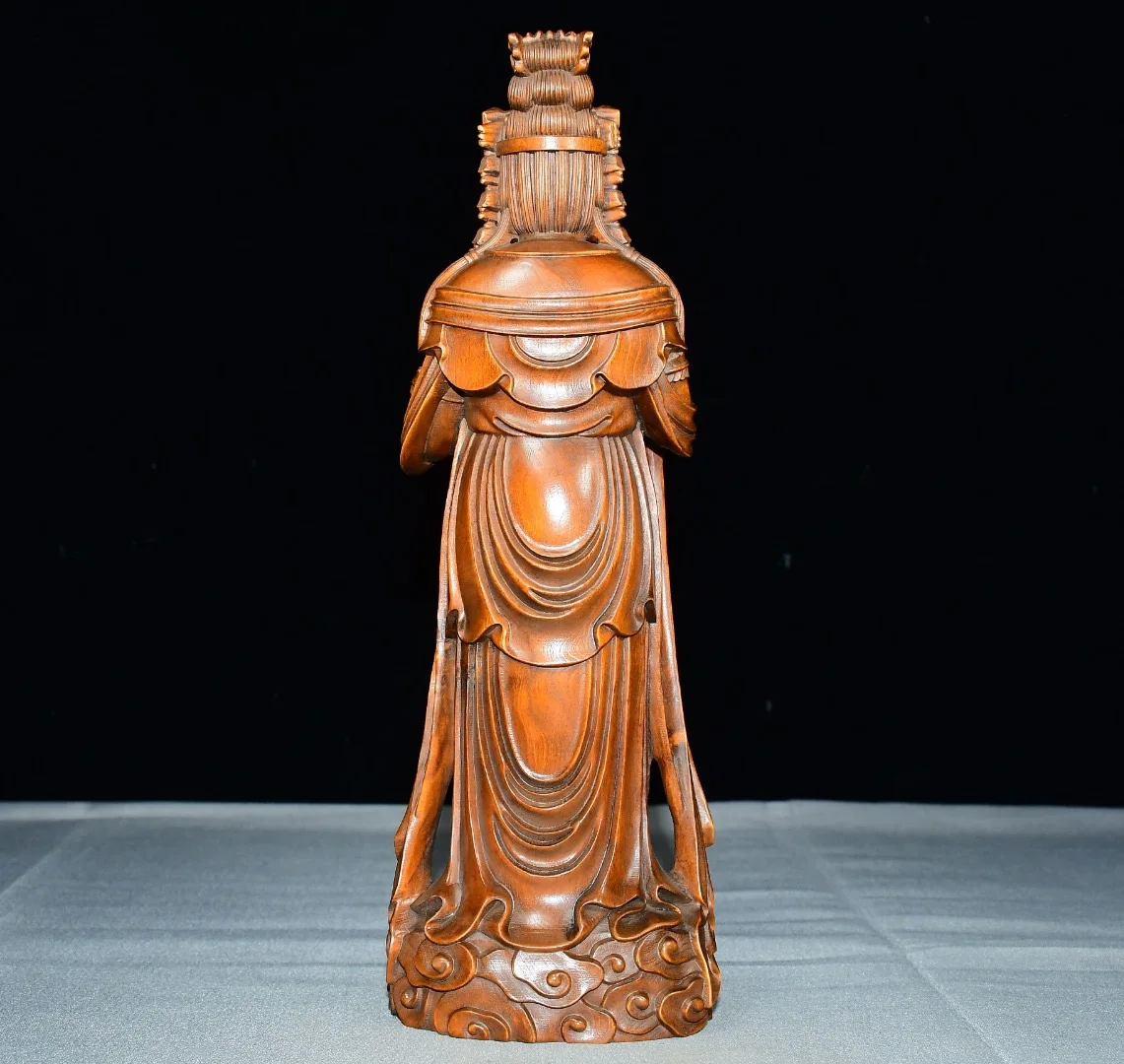 Old Boxwood Palden Lhamo Standing Buddha Wearing a crown on the head Amitabha Buddha Study Amass wealth Ornaments