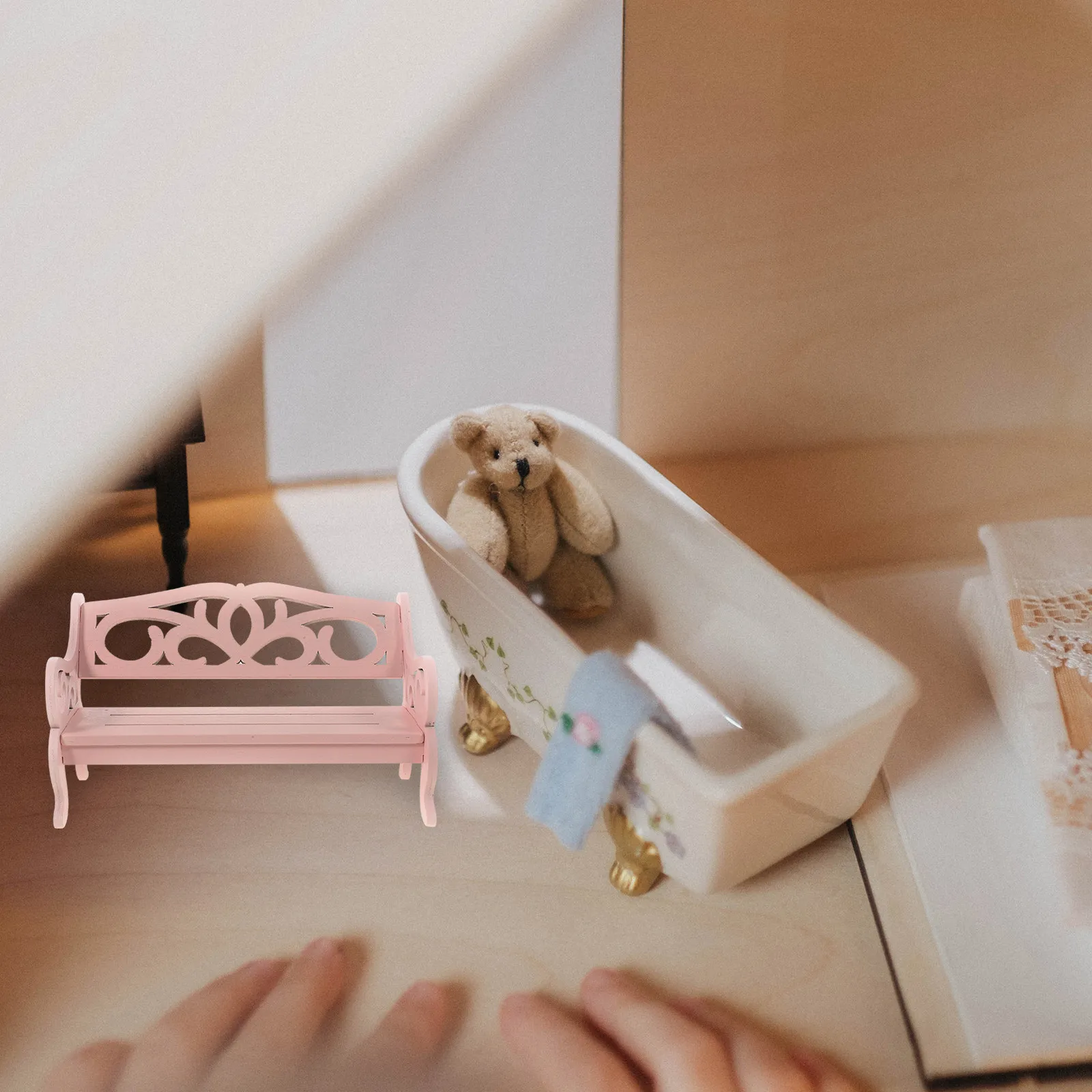 

2Pcs Pink Mini Chair Decorative Miniature Furniture for Mini House Landscaping Delicate Smooth Surface Natural Wood Style Lovely