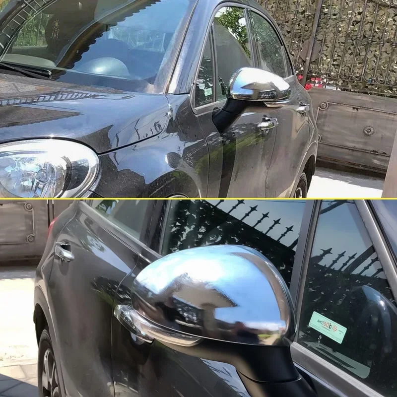 Side Mirror Cap For Fiat 500X 2015-2020 Glossy Chrome Exterior Rearview Cover Trims Overlay