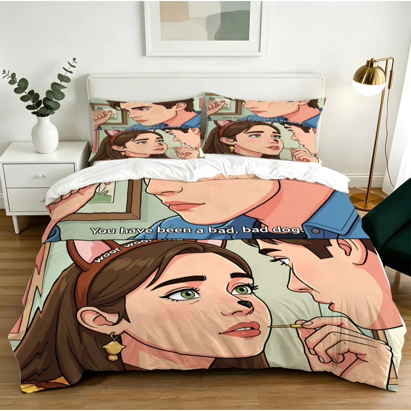 Ensemble de housse de couette en duvet, non rembourrée, imprimé Euphoria 3 Nate Cassie Woof Woof, décoration de chambre douce et élégante, élégante et polyvalente