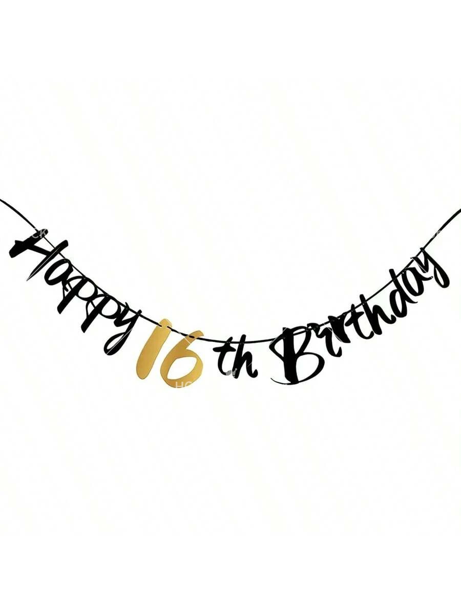 Alles Gute zum Geburtstag Banner Schwarz Gold Glitzer Nummer 16/18/21/30/40/50/60 Geburtstagswimpel Girlande für Erwachsenen-Geburtstagsfeier – Detail 5