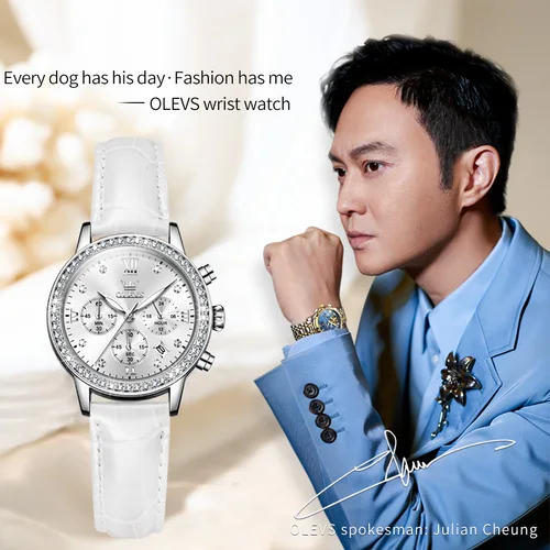 Imagen 2 del producto OLEVS 9933 relojes para mujer, marca de lujo, reloj de pulsera de cuarzo con diamantes, correa de cuero luminosa resistente al agua, reloj multifunción para mujer
