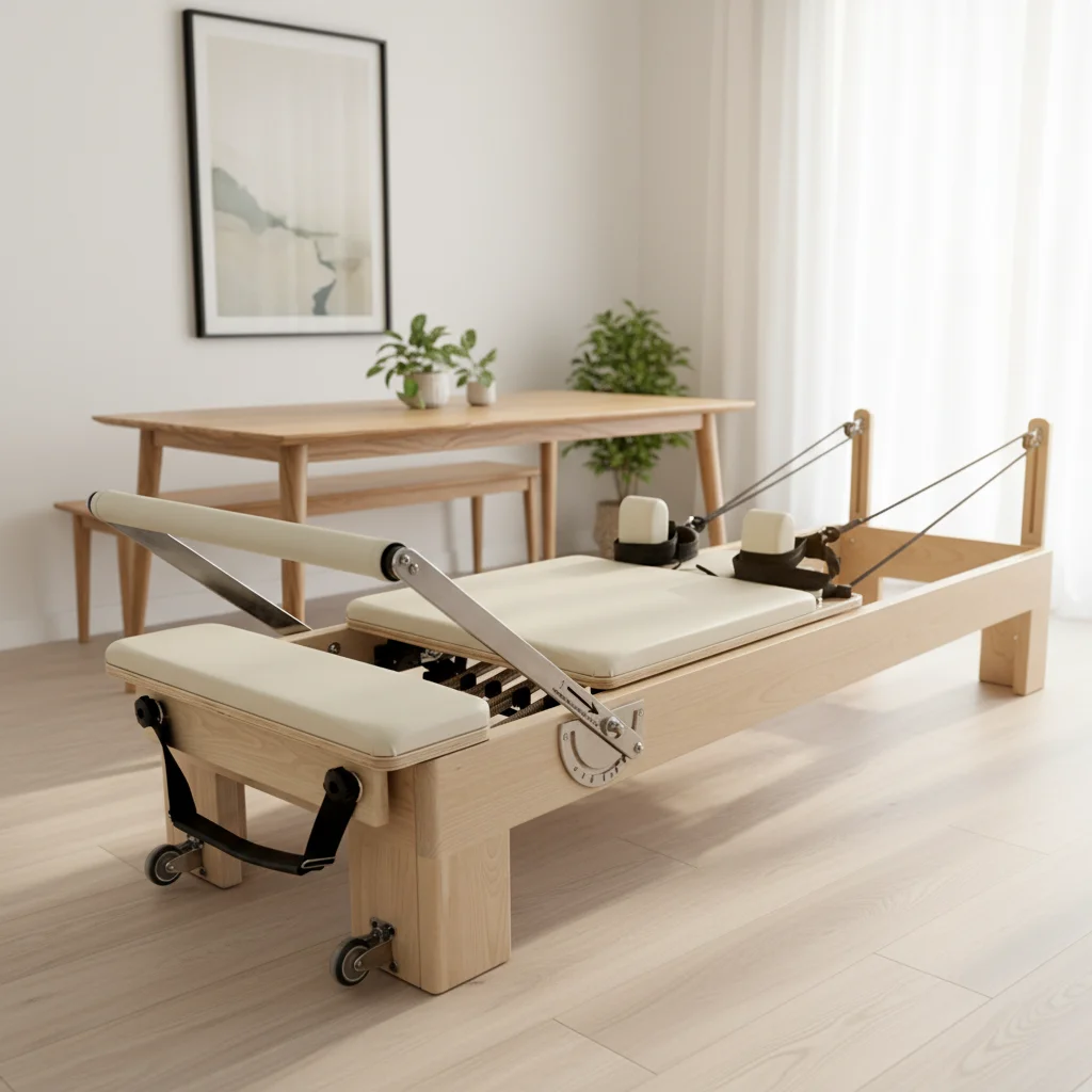 DEREN Pilates Reformer Maple Wood Pilates Studio Equipment Adjustable Features Durable Design 3-Year Warranty for Home Health