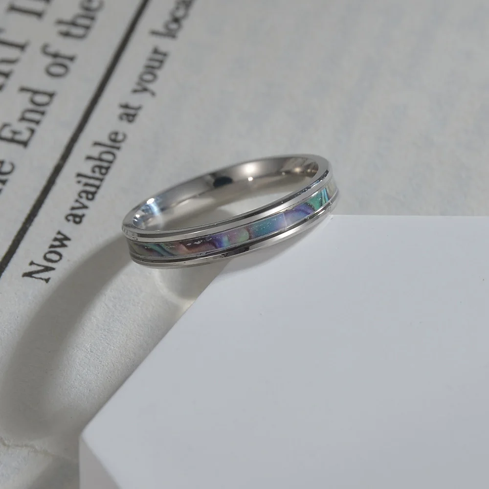 2022 New 4mm Women's Stainless Steel Wedding Ring Opal Meteorite Abalone Shell Ring Jewelry for Women's