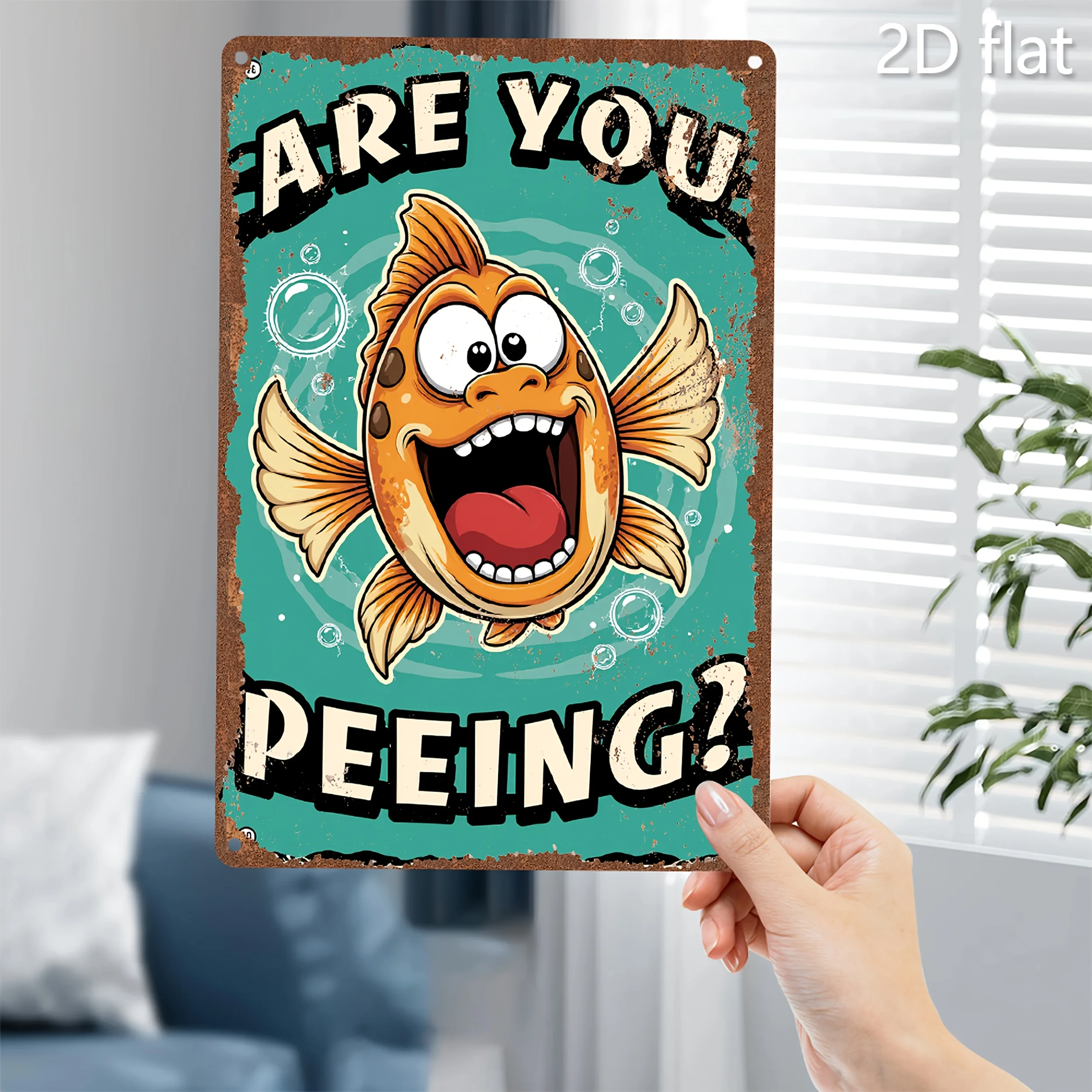 Durable Metal Sign 2D Flat - 1 Pack Nautical Decor Cartoon Fish with Wide Mouth & Expressive Eyes, Classic Wall Hanging for Kitc