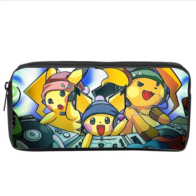 Pokemon Pikachu Pencil Case Cartoon Anime Printing Large Capacity Pencil Case Polyester Student Boys Single Layer Stationery Box