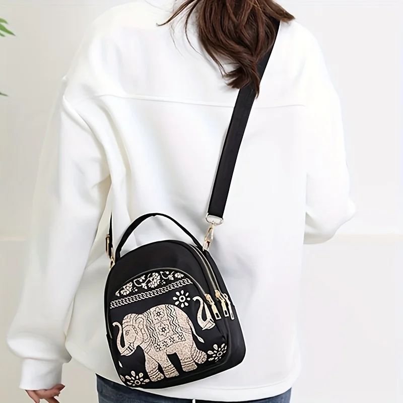 Fashion Mini Dome Handbag, Multi Layer Crossbody Bag, Ethnic Style Pattern Backpack For Women