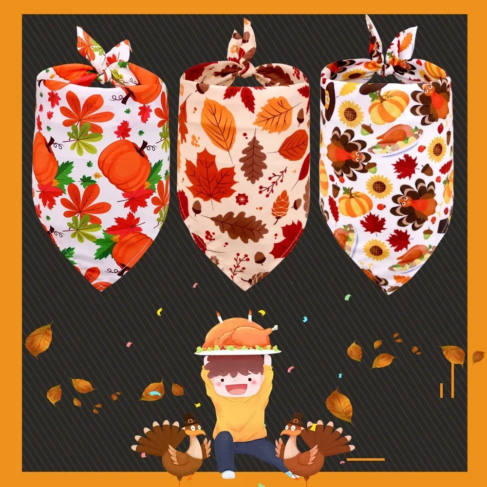 Thanksgiving-Haustier-Bandana für Hunde und Katzen, Kürbis-Ahornblatt-Dreieckstuch, Feiertagsdekoration, Verstellbarer Süßer Herbst-Halstuch – Detail 9