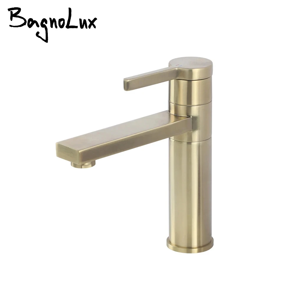 Washbasin Water Tap Bathroom Faucet Cold And Hot Mixed Bagnolux Brushed Gold Brass Deck Mounted Single Hole With Handle