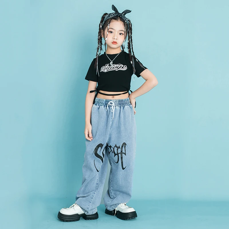 Ropa de Hip Hop Rave para niños, Camiseta corta sin mangas, ropa de calle informal, pantalones para niñas, disfraz de baile de Jazz, ropa de espectáculo de escenario para adolescentes