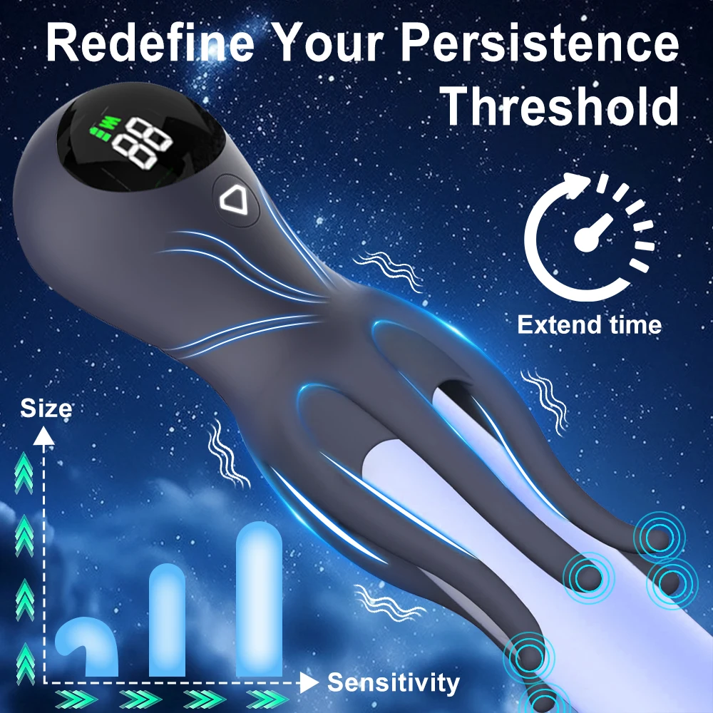 Electric Shock Male Vibrator Led Display Penis Glans Stimulator Strong Vibration Delay Training Exerciser Extender for Male Mas