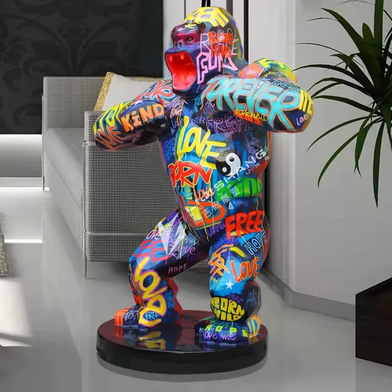 

Открытый пейзаж, большой бриллиант, горилла, детали для украшения пола, FRP, окрашенная скульптура гориллы, украшение для дома