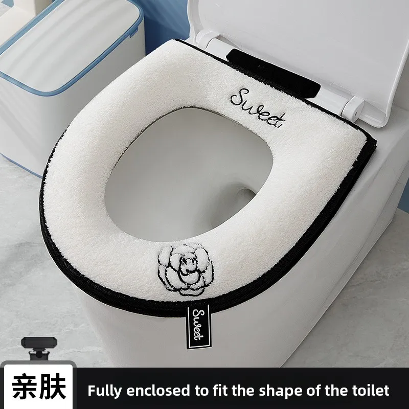 

1pcsThickened warm plush sterile toilet seat cover -1 pair, adhesive, suitable for all seasons, hand washable polyester material