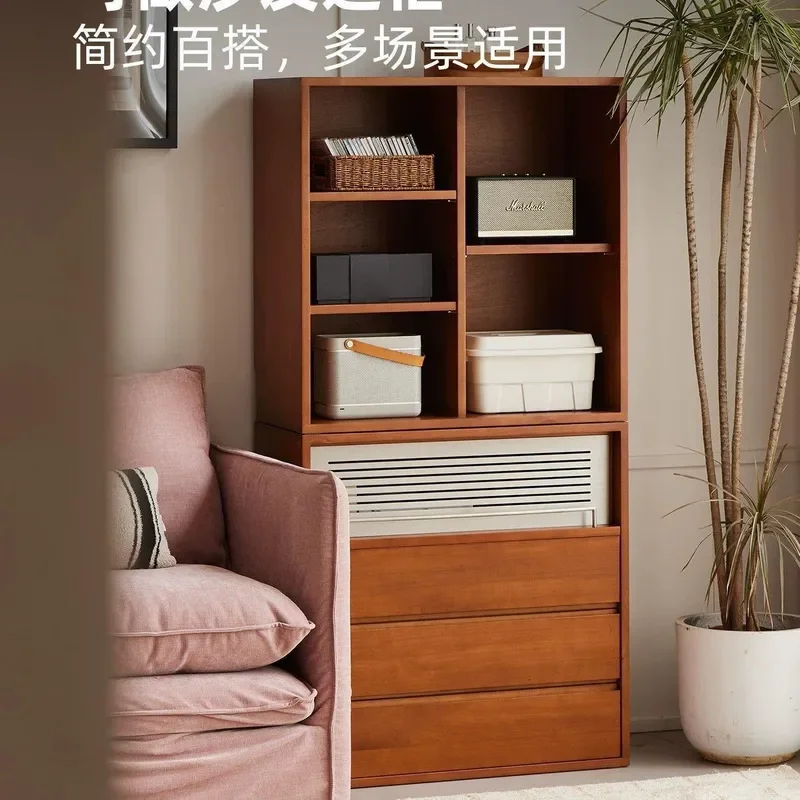 Retro Home Combination Cabinet Multi Functional Modern Living Room Sofa Side Table Solid Wood Bookcase Module Storage Unit