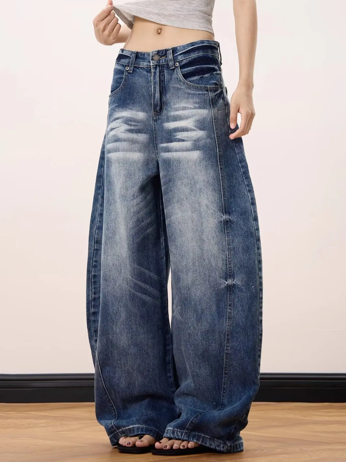 

Retro American Waed Knife Jeans Casual Loose Wide Leg Long Trousers for Men And Women Trendy Brand ex Denim Pants