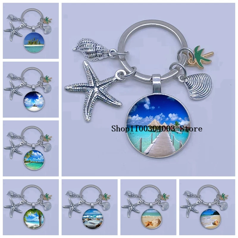 Brand New Beautiful Maldives Landscape Keychain Ocean Landscape Charm Keychain Beach Coconut Tree Relax Gift Travel Jewelry