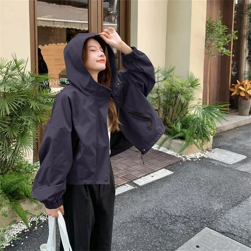 Куртка с капюшоном для женщин весной и осенью, новая короткая куртка, модная универсальная повседневная свободная куртка, модная