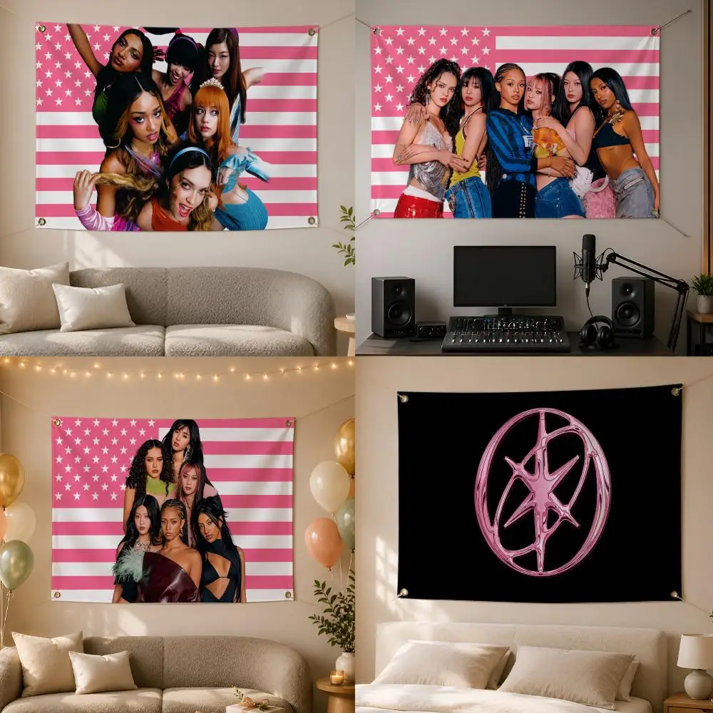 Global Girl Group KATSEYE Flags Wall Hanging Flag Banner for Bedroom Dorm Party Festival Camping Indoor Outdoor Decor