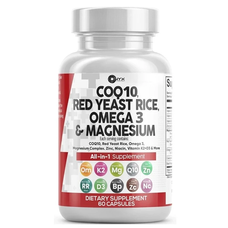 

COQ10 Red yeast rice Omega 3 magnesium complex Niacin Zinc Vitamin K2 D3- Male and Female Heart Health Support Capsules
