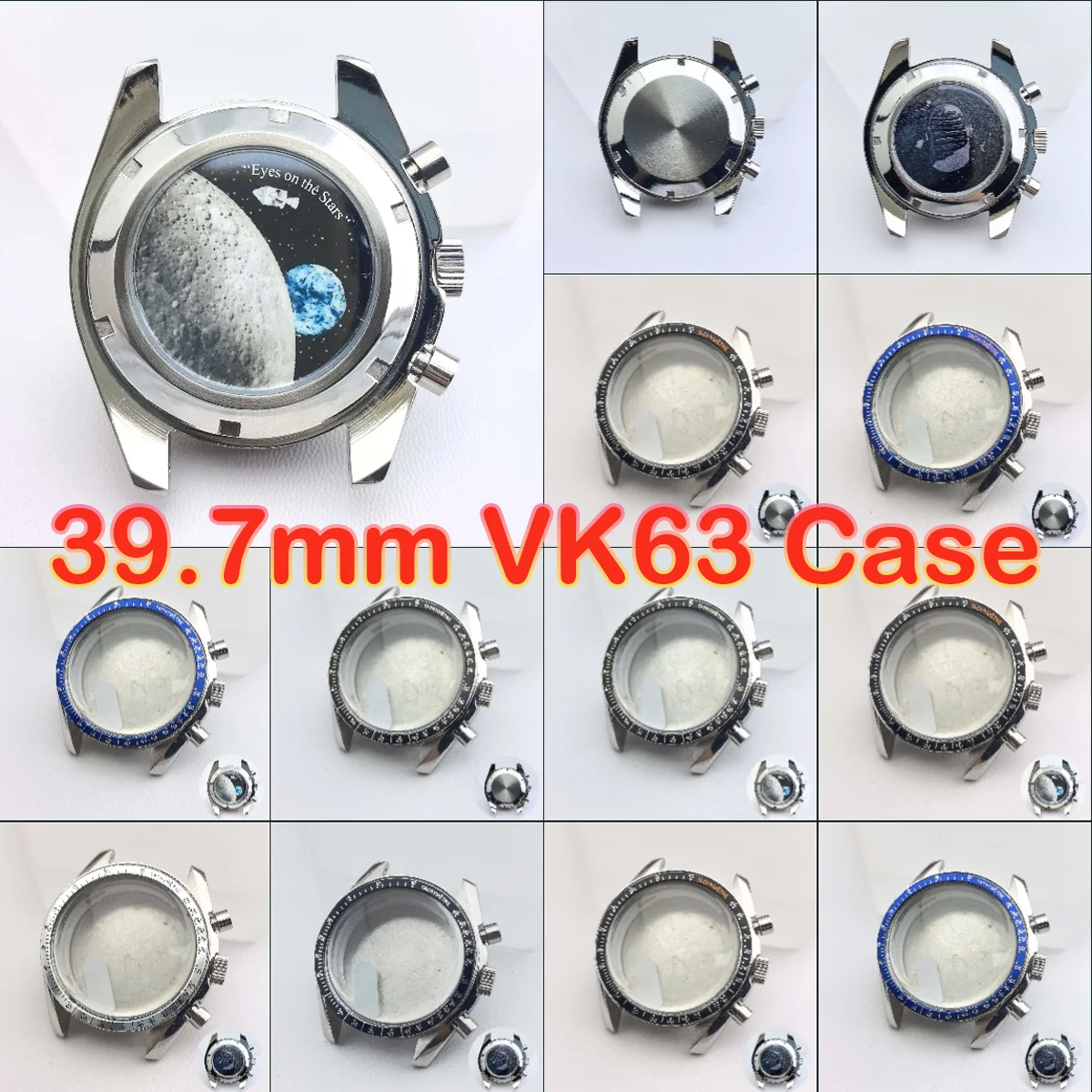 

39.7mm vk63 watch case Men's watches metal case moon mod FIT VK63 movement case watch accessories watch parts Fits 20mm strap