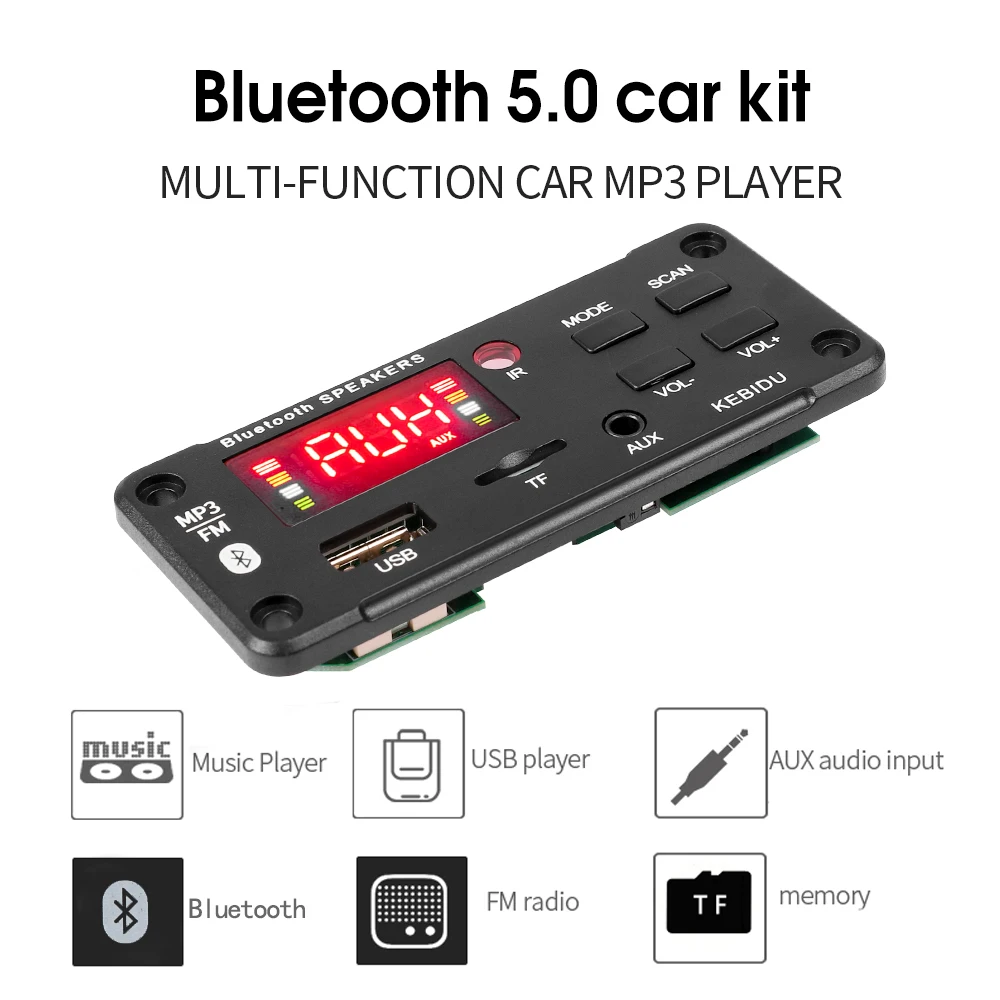 Handsfree Wireless Bluetooth 5.0 MP3 Player Decoder Board DC 12V Support TF Card Slot USB FM With Remote Control For Car Speaker