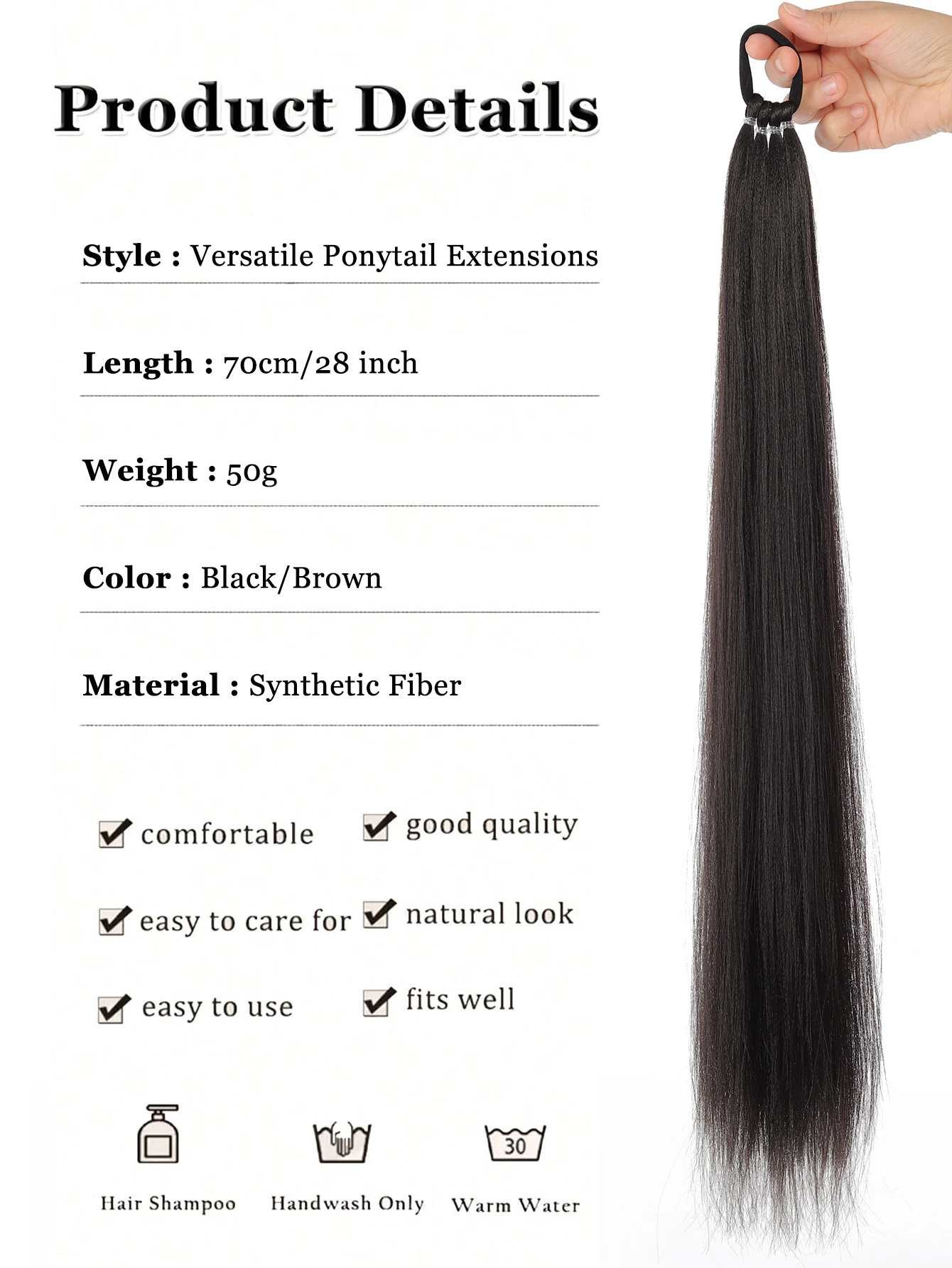 LM Synthetic 28 Inch Long Ponytail Extensions With Elastic Band Versatile DIY Braided Ponytail For Women Girls Black Brown