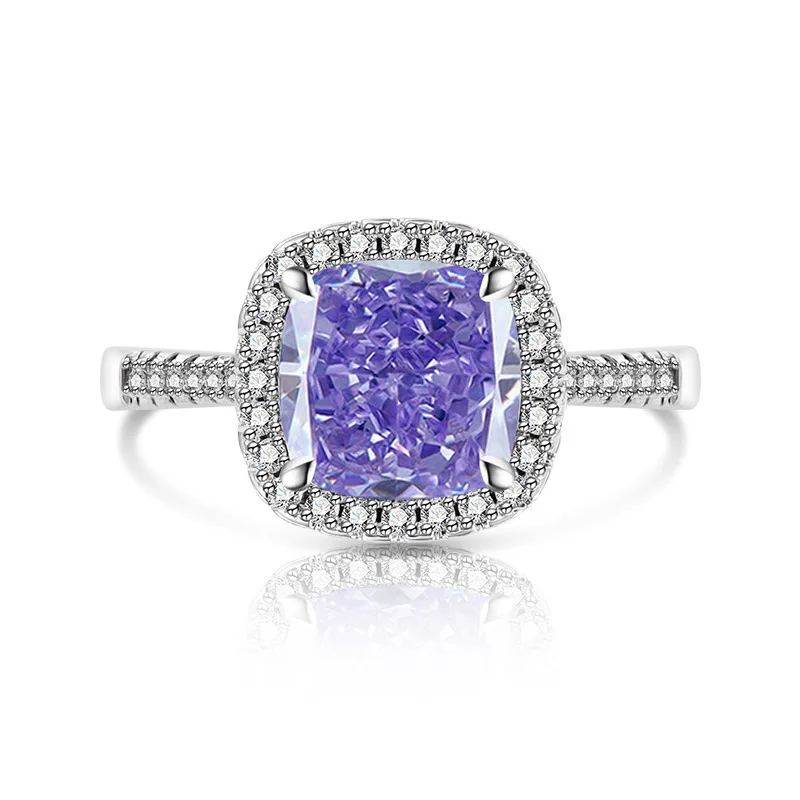 925 Sterling Silber Stilvoller und Einfacher Eisblumen-Schliff Prinzessin Quadratischer Zirkon-Ring Geburtstags- und Jubiläumsgeschenk – Detail 11