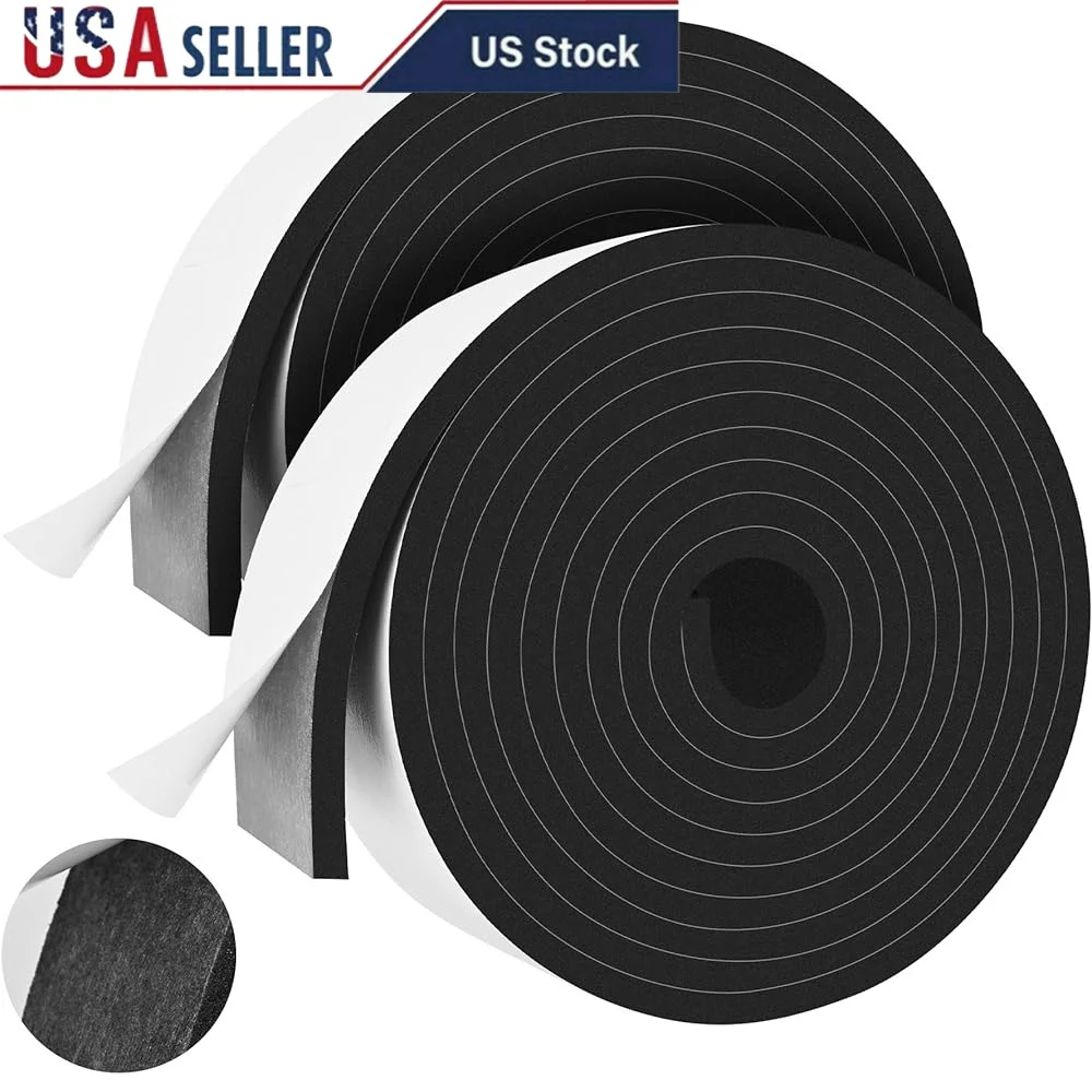 

20Ft Self Adhesive Foam Tape Weather Stripping Strip High Resilience Seal Door Window Insulation Shock Absorption 2In x 1/4In