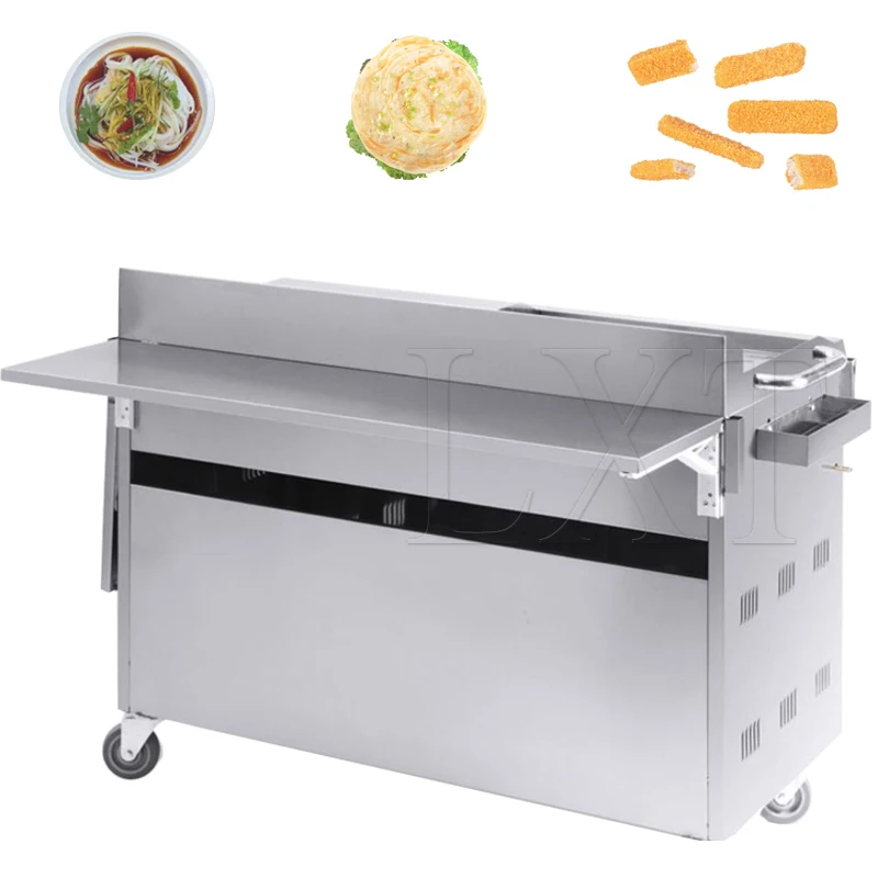 Upgrade Commercial Gas Snack Car Stainless Steel Snack Cart Frying Pan Multi Function Teppanyaki Oden Fried Food Equipment 1PC