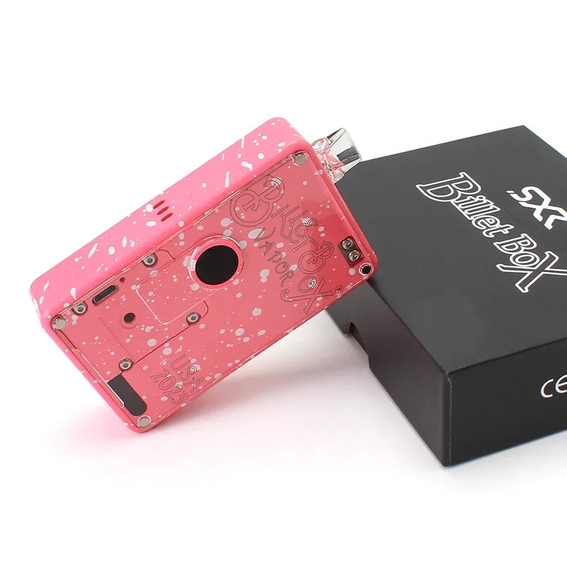 

SXK BB BOX Billet Box Vape SEVO 70w Chip USB Port Rev.4 Device Pink with Spots Colored Oil Dots Newest 2023