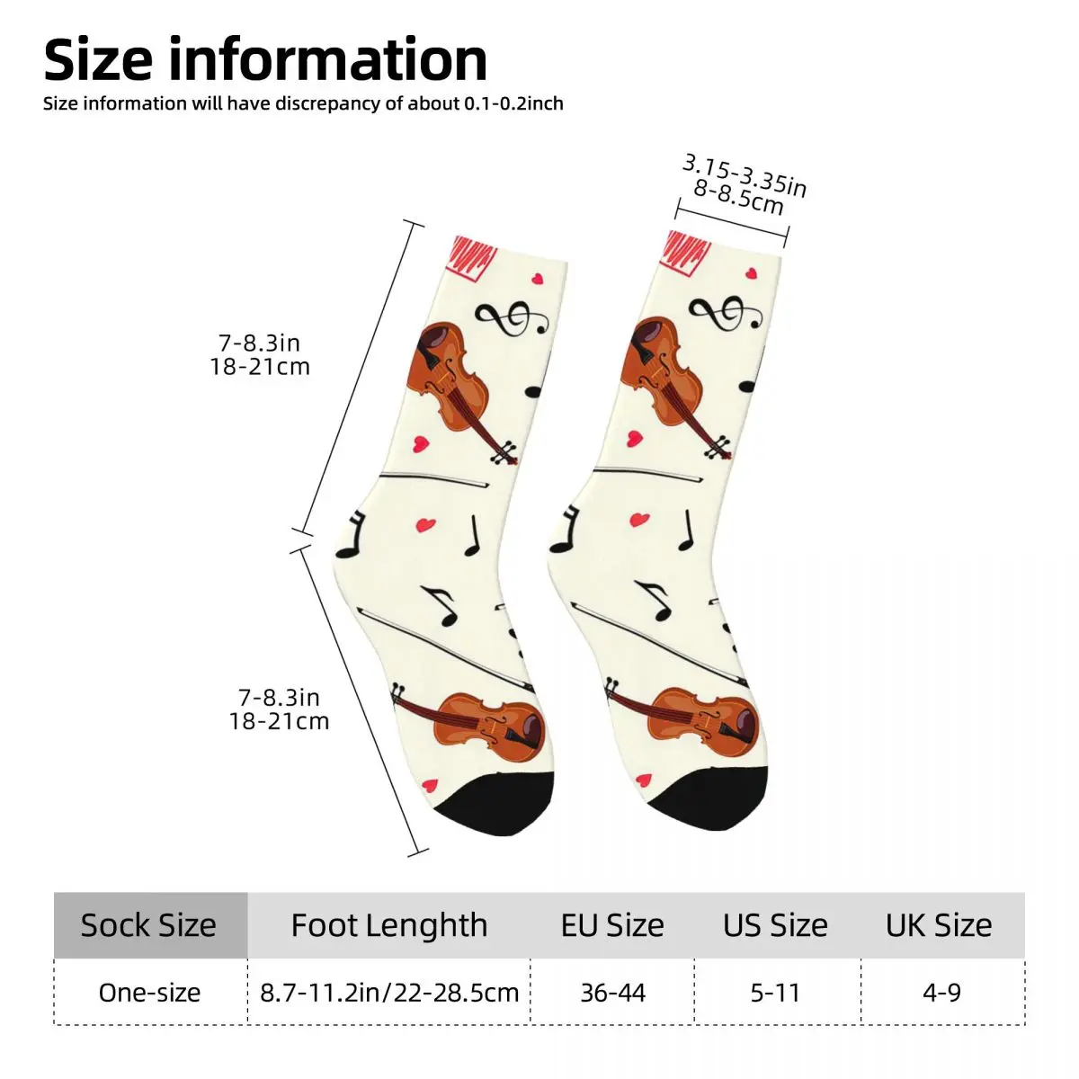 Violin Pattern Socks Harajuku Sweat Absorbing Stockings All Season Long Socks Accessories for Unisex Birthday Present