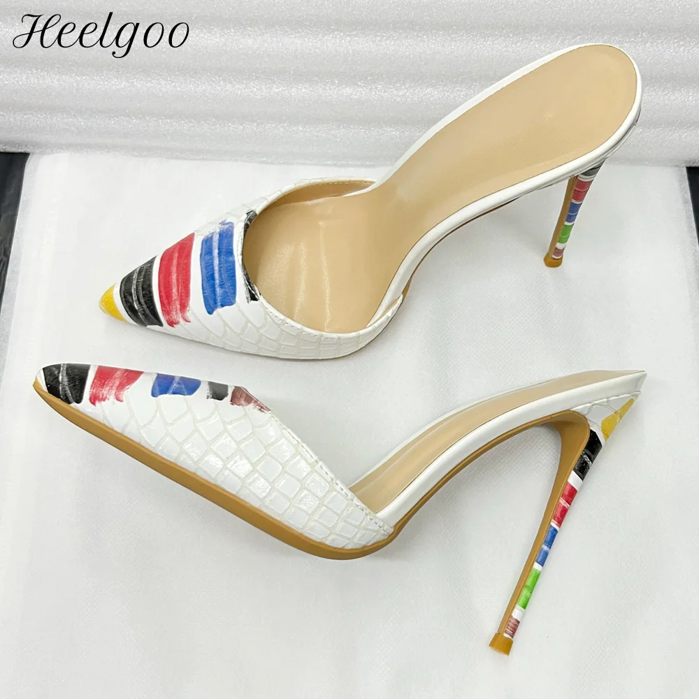 

2025 New Arrival Slipper Slingback Artistic Print Comfortable Stilettos Office Sandal Dress OL Mule High Heels Pointed Toe Shoes